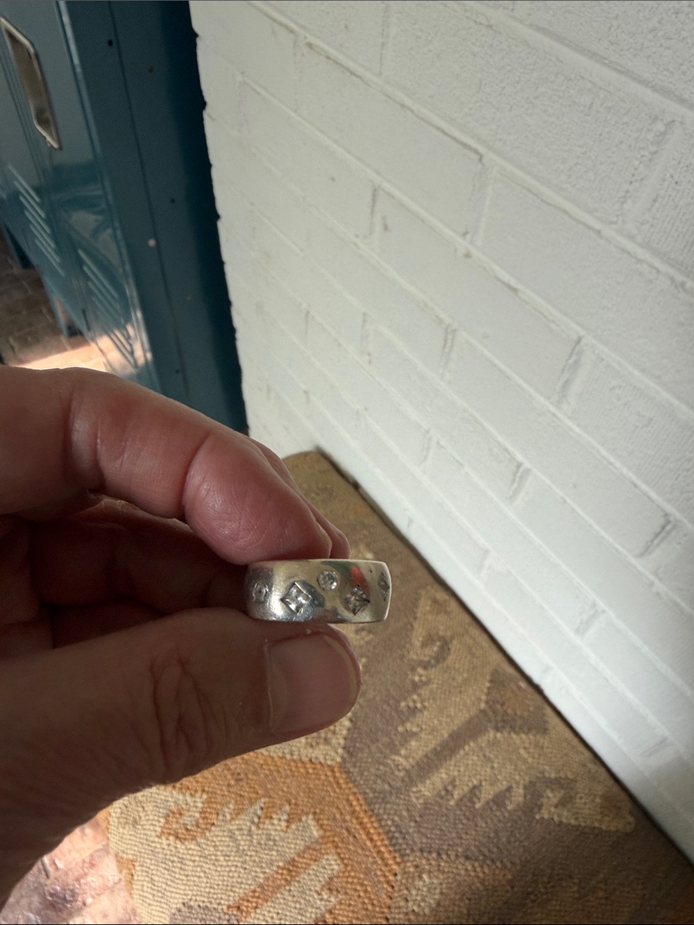 Wide sterling band with quartz